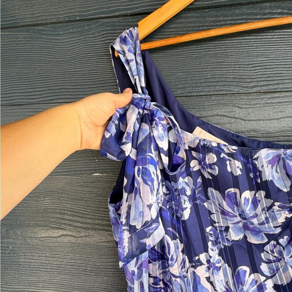 Adelyn Rae Womens L Blue Floral Midi Dress One Shoulder Summer Party - Picture 7 of 10